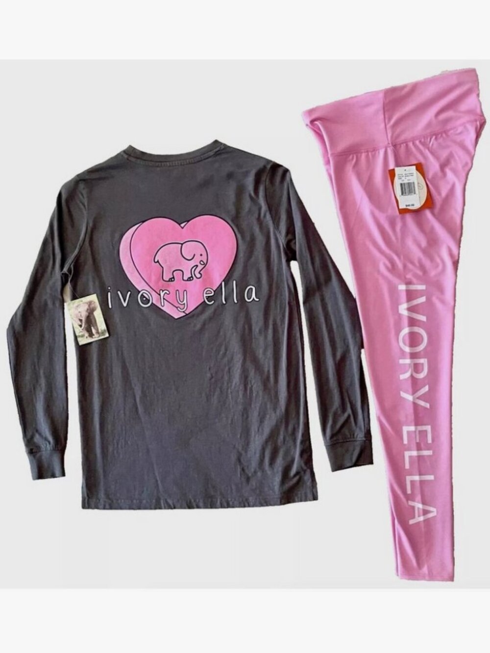 NWT NEW IVORY ELLA PINK LEGGINGS SMALL VALENTINES DAY CANDY HEART TEE T-SHIRT XS
